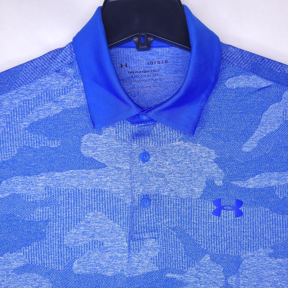 Under Armour Playoff Polo Shirt Mens Large Blue Camo Loose Fit